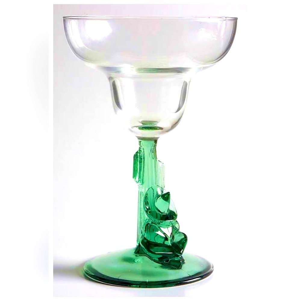 Vintage Set of 4 Durand Cristal D'Arques Siesta Man Margarita Glass| Cactus Stem